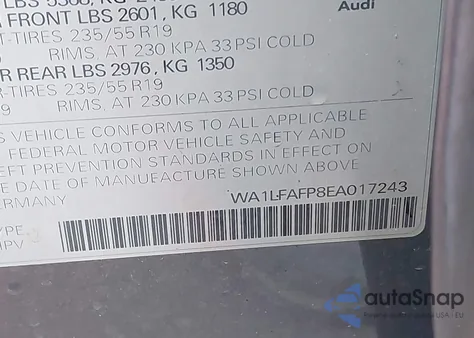 2014 Audi Q5 2.0T Premium из США, поврежденный, VIN WA1LFAFP8EA017243